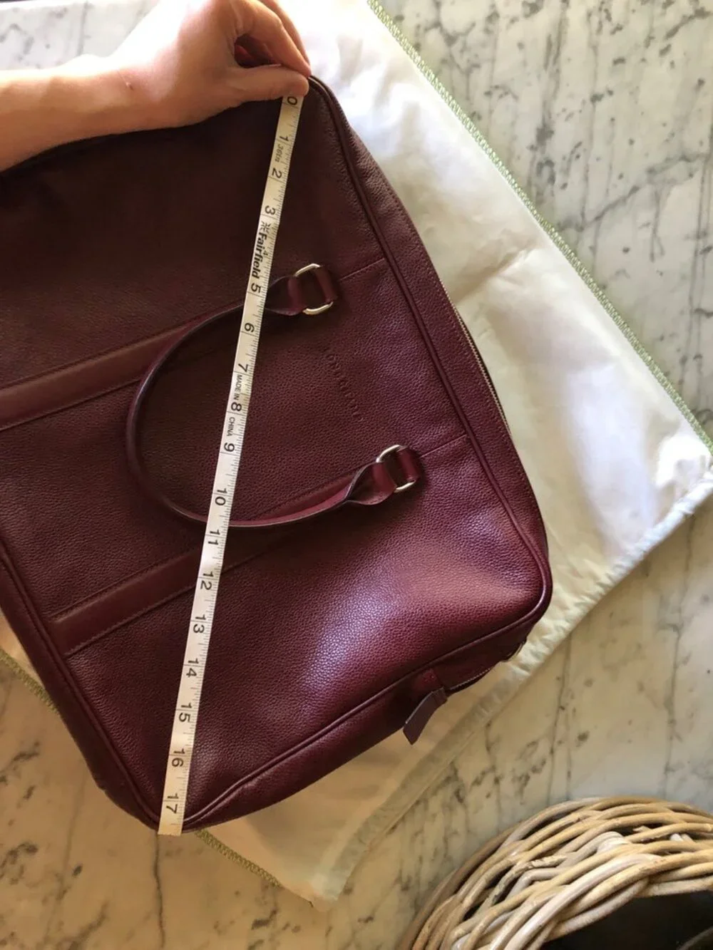 Longchamp Le Foulonné leather briefcase in a burgundy / deep red